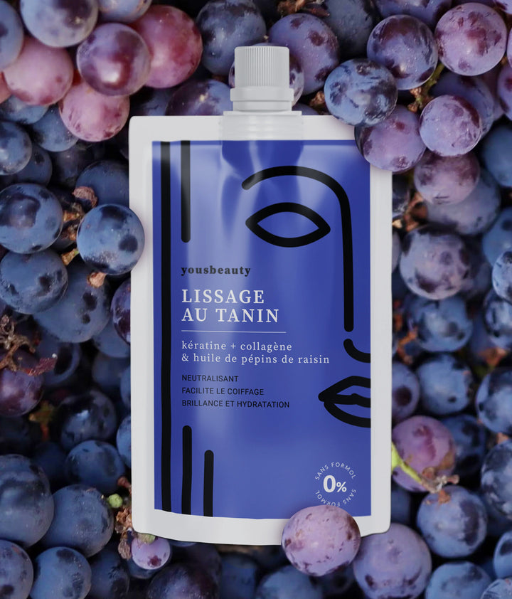Lissage au tanin à l’huile de pepins de raisin + shampoing clarifiant